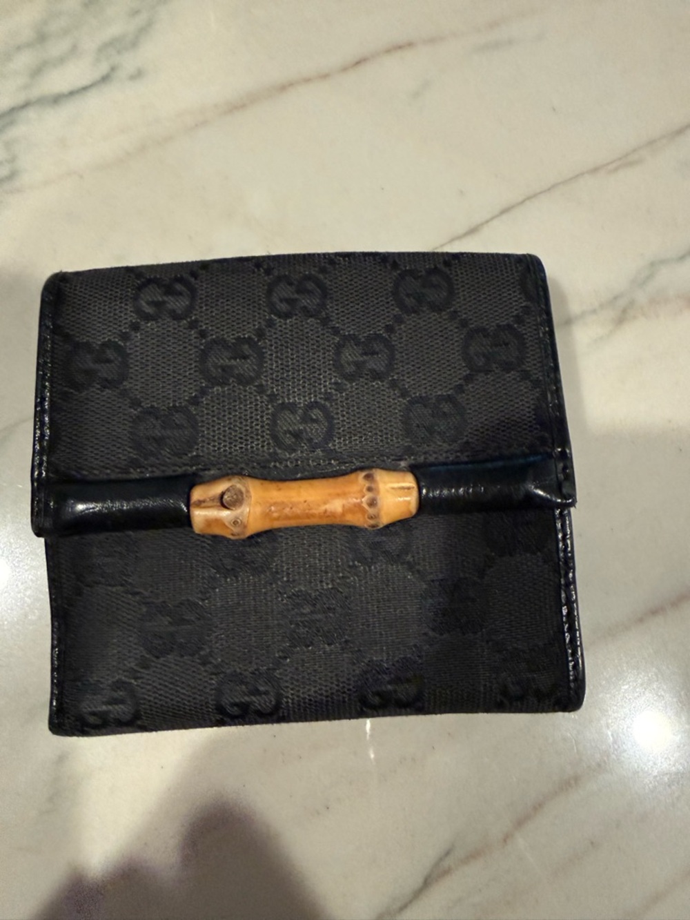 🌼Authentic Vintage Gucci Black Monogram Wallet with Bamboo Accent🌼